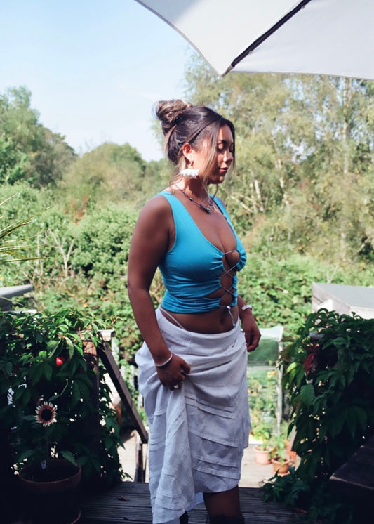 The "Santa-Fe" Reversible Organic Cotton Top in Azure